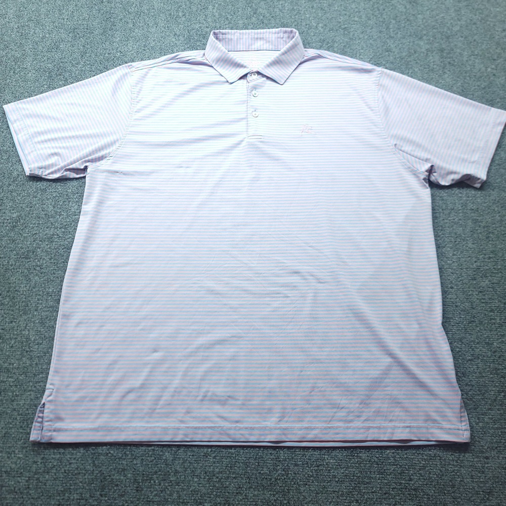Rhoback Mens XXL Performance Golf Polo Shirt Pink Blue Striped Short Sleeve